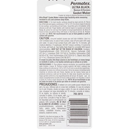 Permatex 22072-6PK Ultra Black Maximum Oil Resistance RTV Silicone Gasket Maker, .5 oz. Tube (Pack of 6)