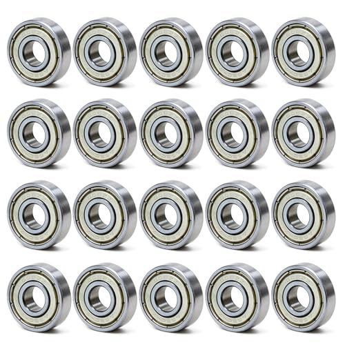 608-ZZ Ball Bearings, 20 PCS Double Metal Sealed Shielded Miniature Deep Groove Ball Bearings, for Skateboards, Roller Skates, and ect (8mm x 22mm x 7mm)