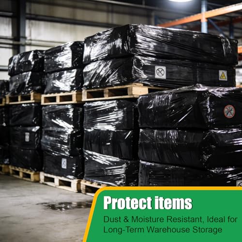 4 Pack Industrial Strength Black Stretch Wrap Film 18" x 1000 Ft 80 Gauge Thick with Plastic Handle, Durable Self-Adhering Heavy Duty Shrink Plastic Wraps for Pallets Moving & Packing - color: Black
