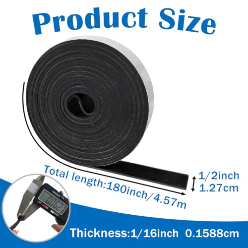 1/16" Thick x 1/2" W x 180" L Solid Rubber Strip Roll with Adhesive Backing - size: 1/2" x 1/16" x 180"
