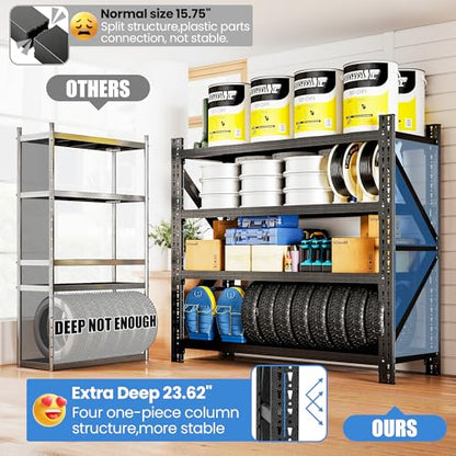 Heavy Duty Metal Shelving Units, Garage Shelves & Storage System - size: 67"W x 24"D x 63"H