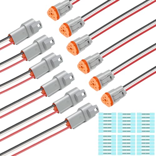 6 Kit Deutsch DT 3 pin Grey Male Female Wiring Harness, 16 AWG - color: Grey 3Pin, size: 6Set