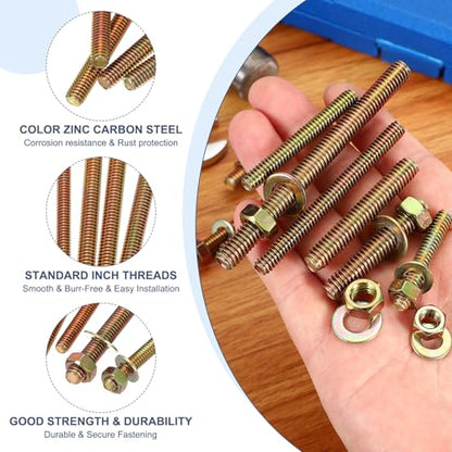 PATIKIL 1/4" x 1-3/4" Color Zinc Fully All Thread Rod, 8 Pcs Carbon Steel Long Threaded Screw Stud Bolts for Furniture Garden Mounting Assembly Fastening - size: 1/4" x 1-3/4"