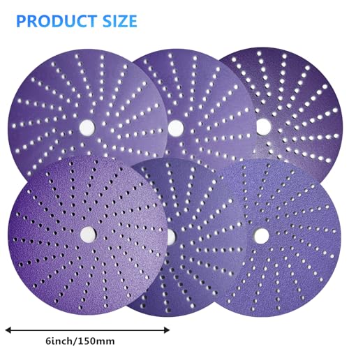 6 in - 50 Pcs Ceramic Multi-Hole Sanding Disc, Assorted Grits 80,120,180,220,320,400 Hook and Loop Sanding Disc, Premium Option for Metal Wood, Stock Removal, Fine Finishing - style: 6in - Variety Pack-A