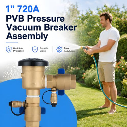 1 Inch Backflow Preventer, Brass Pressure Vacuum Breaker Assembly, 400 PSI Sprinkler Backflow Valve for Lawn Irrigation, Garden Water Lines and Outdoor Anti-Siphon Protection - size: 1Inch