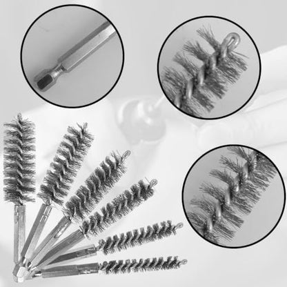6 Pcs Stainless Steel Bore Brush Set, Drill Wire Bore Brush