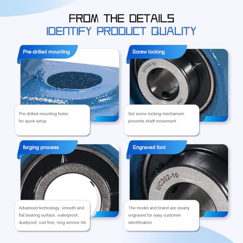 UCP202-10 Pillow Block Bearing,5/8" Bore Mounted Pillow Bearing Cast Iron Base -Self Aligning Chrome Bearing,2 Pcs - style: UCP202-10
