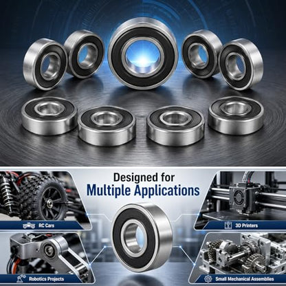 10 PCS 688-2RS Ball Bearings, Double Rubber Sealed Deep Groove Ball Bearings, 8mm x 16mm x 5mm Miniature Bearings for 3D Printer, Home Appliances, Robotics, and ect (688 2RS)
