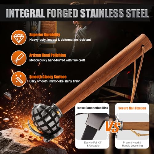 Skull Fist Shaped Ball Peen Hammer, Quenched Stainless Steel 1.87 Lbs Wood Handle Multi Tool for DIY Craft Outdoor Camping Home Decor Mens Gift - size: Ball Peen