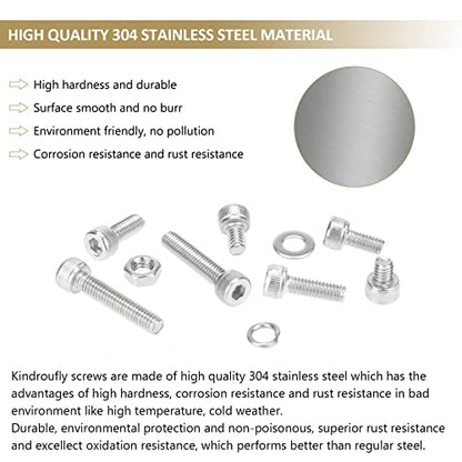 382 Pieces M4 x 5/6 /8/10 /12/16 /20mm Hex Socket Head Cap Screws Nuts Washers Assortment Kit, 304 Stainless Steel, Fully Machine Thread - size: M4, style: Socket Head