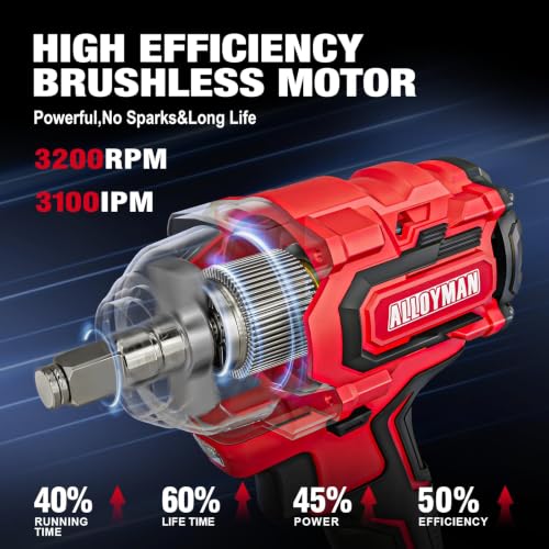 Alloyman 20V 1/2 "Cordless Brushless Impact Wrench& 3/8'' Ratchet Combo Kit