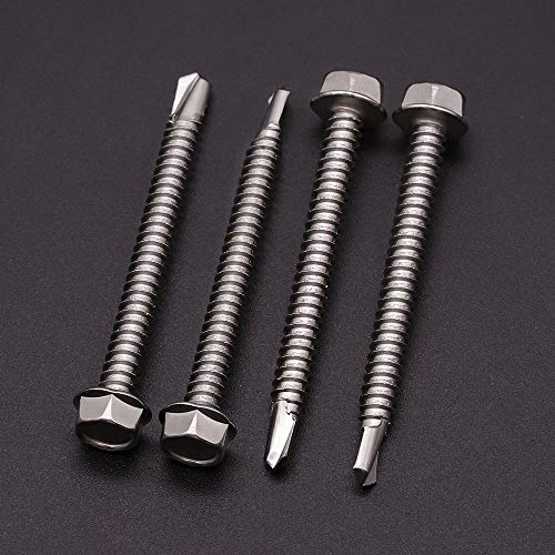 #8 x 1-1/4" Flanged Hex Head Self Drilling Screws for Sheet Metal (50 pcs), Corrosion Resistant 410 Stainless Steel, No Pre-Drilling, Flange Hex Drive Self Tapping Screw - size: #8 x 1-1/4"
