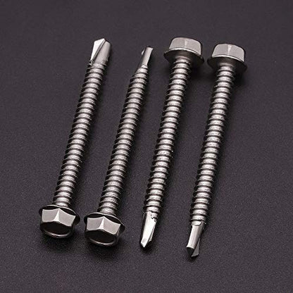 #8 x 1-1/4" Flanged Hex Head Self Drilling Screws for Sheet Metal (50 pcs), Corrosion Resistant 410 Stainless Steel, No Pre-Drilling, Flange Hex Drive Self Tapping Screw - size: #8 x 1-1/4"