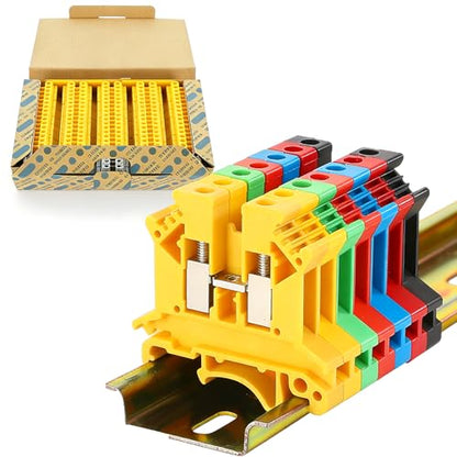 100PCS Yellow UK2.5B Terminal Block DIN Rail Terminal Blocks - Application for 12-22 AWG 800V Electrical Cabinets Distribution Box,Solar Power System,PLC Industrial Control Automation Panel DIY CNC RV - color: UK2.5B Yellow