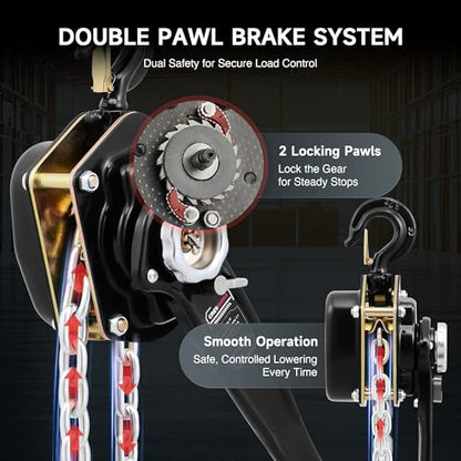 CREWORKS Lever Chain Hoist, 3 Ton 6600 lb Capacity 10 ft Manual Chain Hoist with G80 Galvanized Chain & Swivel Hooks, Heavy Duty Manual Lever Hoist for Construction Warehouse Automotive Factory - style: Lever hoist, 3 Ton, 10FT