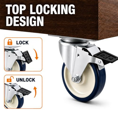 5 Inch Caster Wheels Set of 4 Heavy Duty 2600 LBS