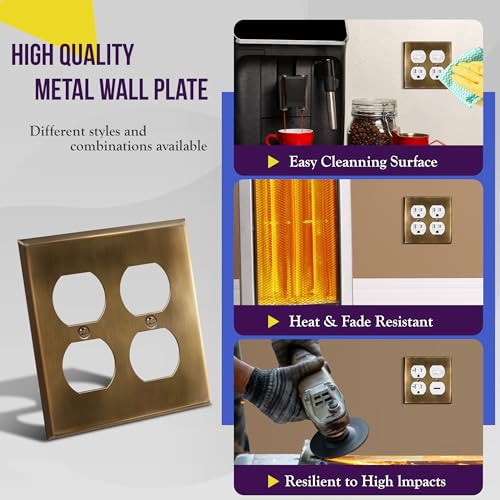 ENERLITES Duplex Receptacle Metal Wall Plate, 2-Gang, Antique Brass - color: Antique Brass, size: Standard Size