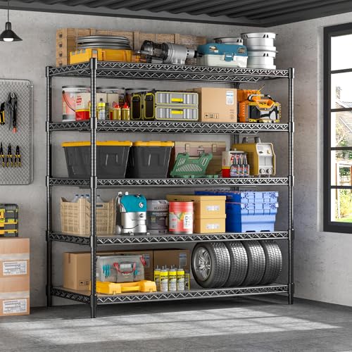 24" D Storage Shelves 3300 LBS Heavy Duty Garage Shelving, 5 Tier Metal Shelving Adjustable Wire Shelving Unit with Liners, 55" W x 24" D x 72" H for Commercial Warehouse, Black - color: Black, size: 55.5" W x 24" D x 72" H-5 Tier