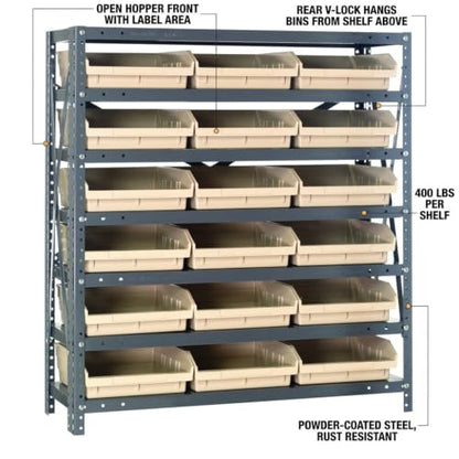 Quantum Storage Systems 1239-109IV Steel Shelving Unit with 4' Shelf Bins, 12' D x 36' W x 39' H, Ivory - size: 39" H x 36" W x 12" D, style: 12" L x 12" W x 4" H 18 Economy Ivory Bins
