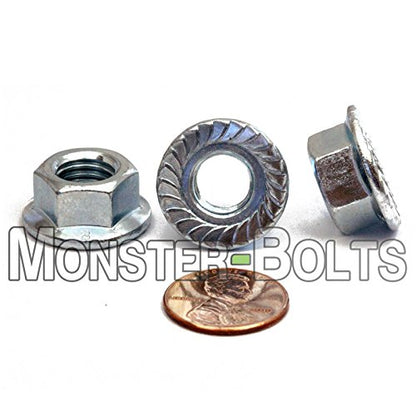 MonsterBolts - M10 Serrated Flange Nuts, DIN 6923, Zinc CR+3, 10 Pack - size: M10 - 1.50