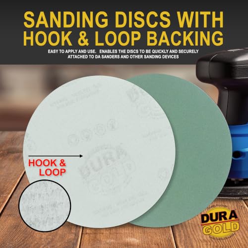 Dura-Gold 5" Green Film Sanding Discs, 180 Grit, Box of 50, Hook & Loop - size: 180-Grit