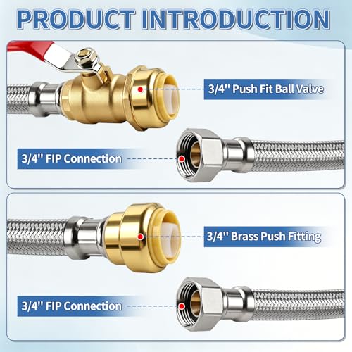 Boltigen 24" Water Heater Connector Kit 3/4" Push Fit Ball Valve x 3/4" FIP