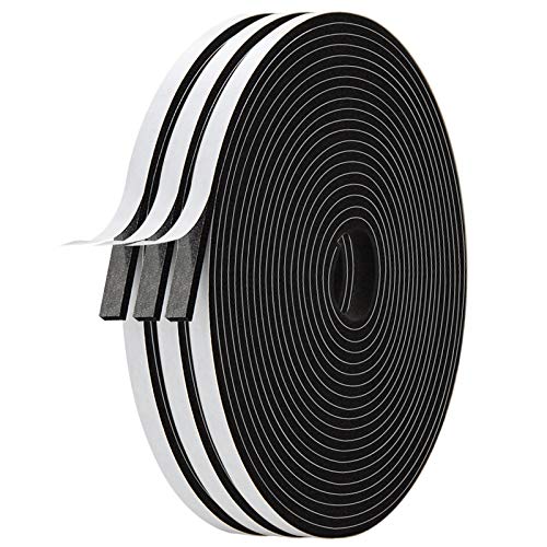High Resilience Foam Weather Strip, 1/4" x 1/8", Door & Window Seal Tape, 59 Feet (3 Rolls x 19.7ft) - size: 1/4in * 1/8in * 59FT
