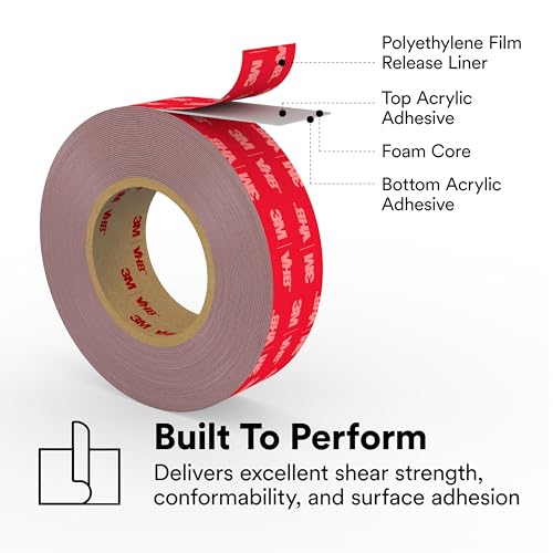 3M VHB Tape 4991, 3/8" x 5 yards, Gray, Double-Sided, Permanent, High Strength, Long-Term Durability