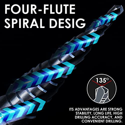 Matework M35 Cobalt Step Drill Bit, Four Spiral Flute Unibit Step Drill Bit (1/8"-1/2") Wear-Resistant TiAlN Coated, 1/4" Hex Shank for Metal, Carbon Steel, Stainless Steel, Wood, Plastic (13 Size) - size: 1/8"-1/2"