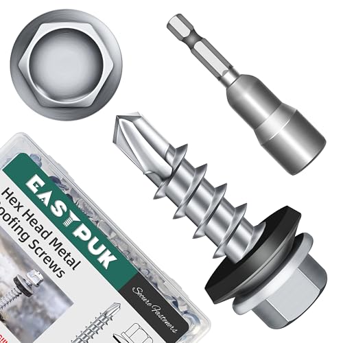 100-pack #10 x 3/4 Hex Head Self-Drilling Metal Roofing Screws with EPDM Washer, Zinc Plated Wood Screws, Self Tapping Sheet Metal Roof Screws (Diamond Point) - color: Silver, size: #10 x 3/4"