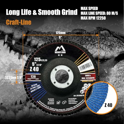 Merryland 20 Pack 40 Grit Flap Disc 5 inch Metal T29 Flap Wheel - style: Z40 20PCS