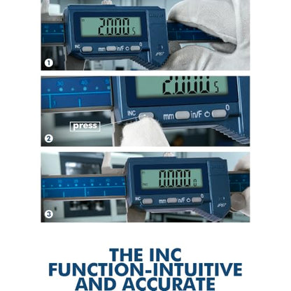 Dasqua 8"/200mm IP67 Digital Caliper, Stainless Steel, ±0.03mm/0.0015" Precision, Coolant-Proof, Inch/mm Conversion, Large LCD Display, Protective Case - color: Blue Case Cover, size: 8"/200mm