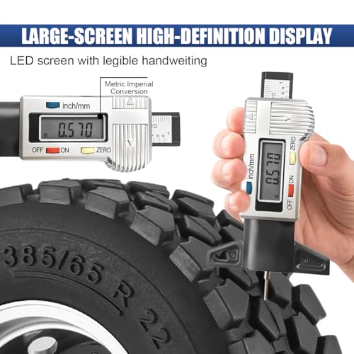 Digital Tire Tread Depth Gauge, Portable 0.01mm Resolution, Silver - color: Silver