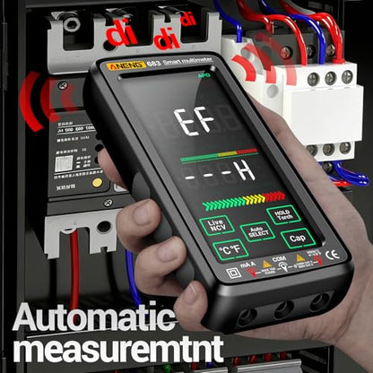 Smart Multimeter, Smart Digital multimeter Tester with Touch Screen 6000 Counts Auto Ranging Rechargeable multimeter A Reverse Display NCV Tester with Flashlight for Electricians,DIY (Black) - color: Black