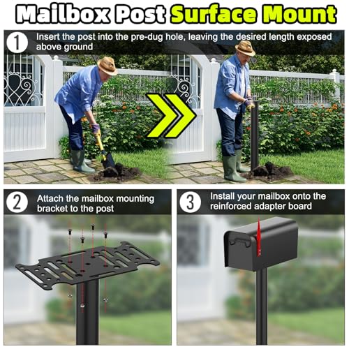 43" Black Metal Mailbox Post for Outside - size: 43" Post