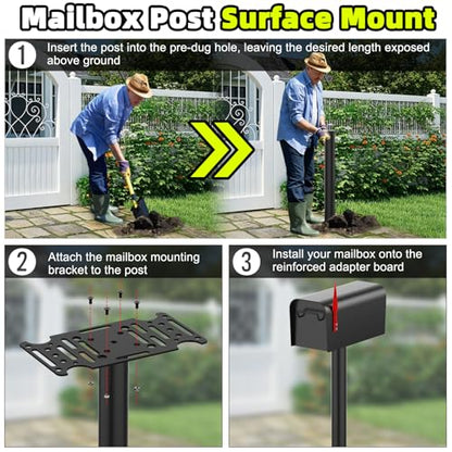 43" Black Metal Mailbox Post for Outside - size: 43" Post