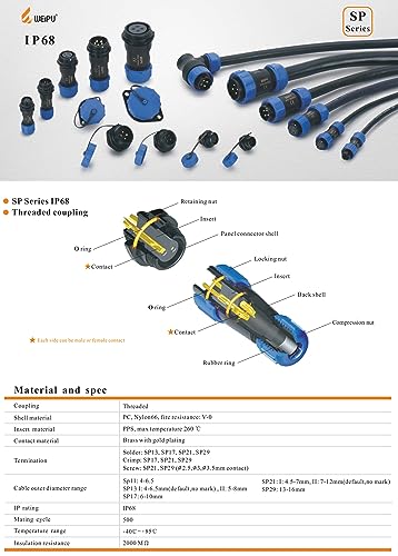 SP17 9 Pin Connector Watertight Dustproof Cap Plug Socket Aviation Circular Industrial Power 18 AWG Wire 5A - size: 9 pin 5A