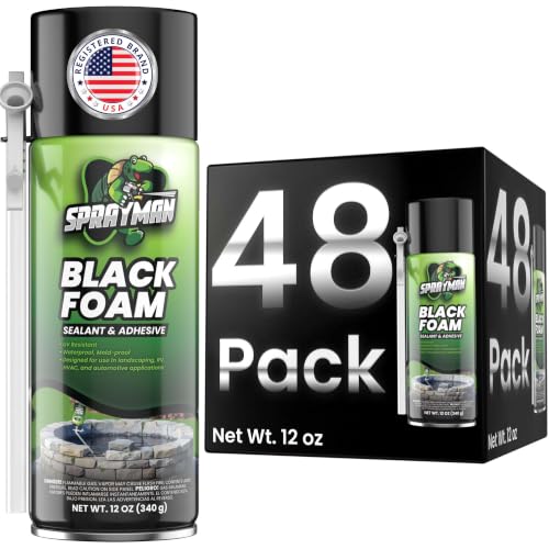Sprayman Black Waterfall Foam Sealant - (48x12oz) Expanding Polyurethane Pond Foam Sealer, UV Resistant, Water Proof Spray for Landscape & Exterior, Straw Use, 48 Pack - size: 48 Pack