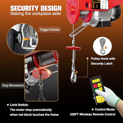 Electric Hoist 440LBS Wireless Remote, Single/Double Cable, Winch with Emergency Stop - style: 440LBS Wireless