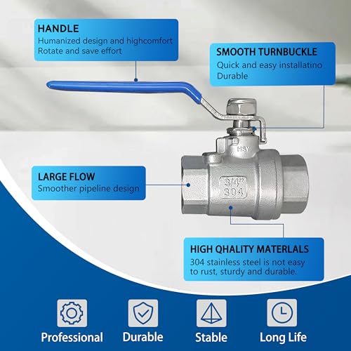 1 Pack Full Port Ball Valve 1/2 NPT 304 Stainless Steel 2 - chip ball valve Female Heavy Duty WOG1000 for Water，Oil，Gas with Locking Devic (1/2”, 1) - style: 1/2”