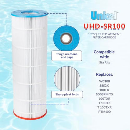 Unicel UHD-SR100 102 Square Foot 4 Oz Media Replacement Swimming Pool Filter Cartridge, 195 Pleats, Compatible with Sta-Rite Posi-Flo Models - size: 1 Pack