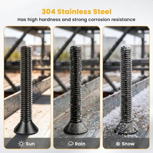 1/4-20 x 1-1/2" Flat Head Socket Cap Screws Countersunk Bolts, Stainless Steel 18-8 (304), Fully Threaded, Black Finish, Hex Spanner Included, 50 PCS - color: Black, size: 1/4-20 x 1-1/2"