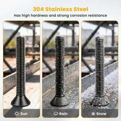 1/4-20 x 1-1/2" Flat Head Socket Cap Screws Countersunk Bolts, Stainless Steel 18-8 (304), Fully Threaded, Black Finish, Hex Spanner Included, 50 PCS - color: Black, size: 1/4-20 x 1-1/2"