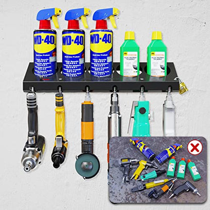 UNITEDPOWER Pneumatic Tool Holder Lockable/Aerosol Rack Combo, Wall Mounted Spray Can Bottle Holder, Air tool organizer, for Garage and Workspace, 5 Cans and 6 slots - style: Air Tool Holder-Lockable