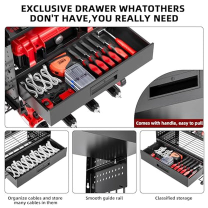 Power Tool Organizer Wall Mount with Charging Station & Drawers - size: Small