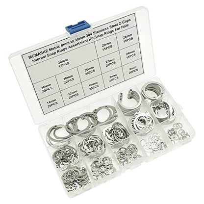 240PCS Metric 8-30mm 304 SS Internal Snap Rings C-Clips Kit