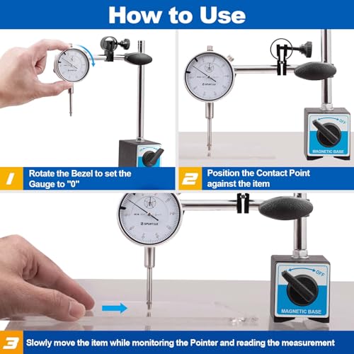 Spurtar Dial Indicator with Magnetic Base, 0-1'' Dial Test Indicator