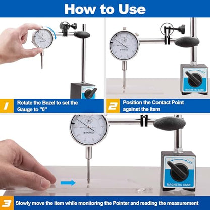 Spurtar Dial Indicator with Magnetic Base, 0-1'' Dial Test Indicator