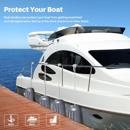4 Pack 10 x 28 Inches Boat Fenders Bumpers for Docking - color: Mercury Gray