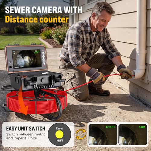 Anysun Sewer Camera, Drain Pipe Inspection Cam for DIY Home Plumbing - color: Red, size: 100FT